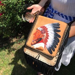 Handmade genuine leather Native American bag